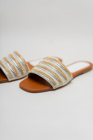 White And Silver Rhinstones Slides - Hustle N Holla