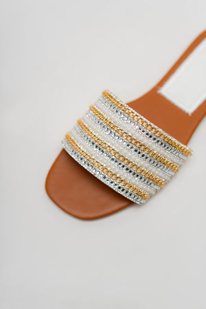 White And Silver Rhinstones Slides - Hustle N Holla