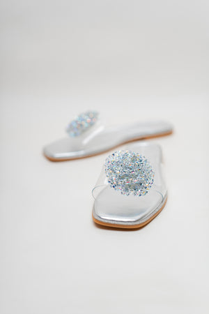 Silver Floral Rhinstones Slides - Hustle N Holla