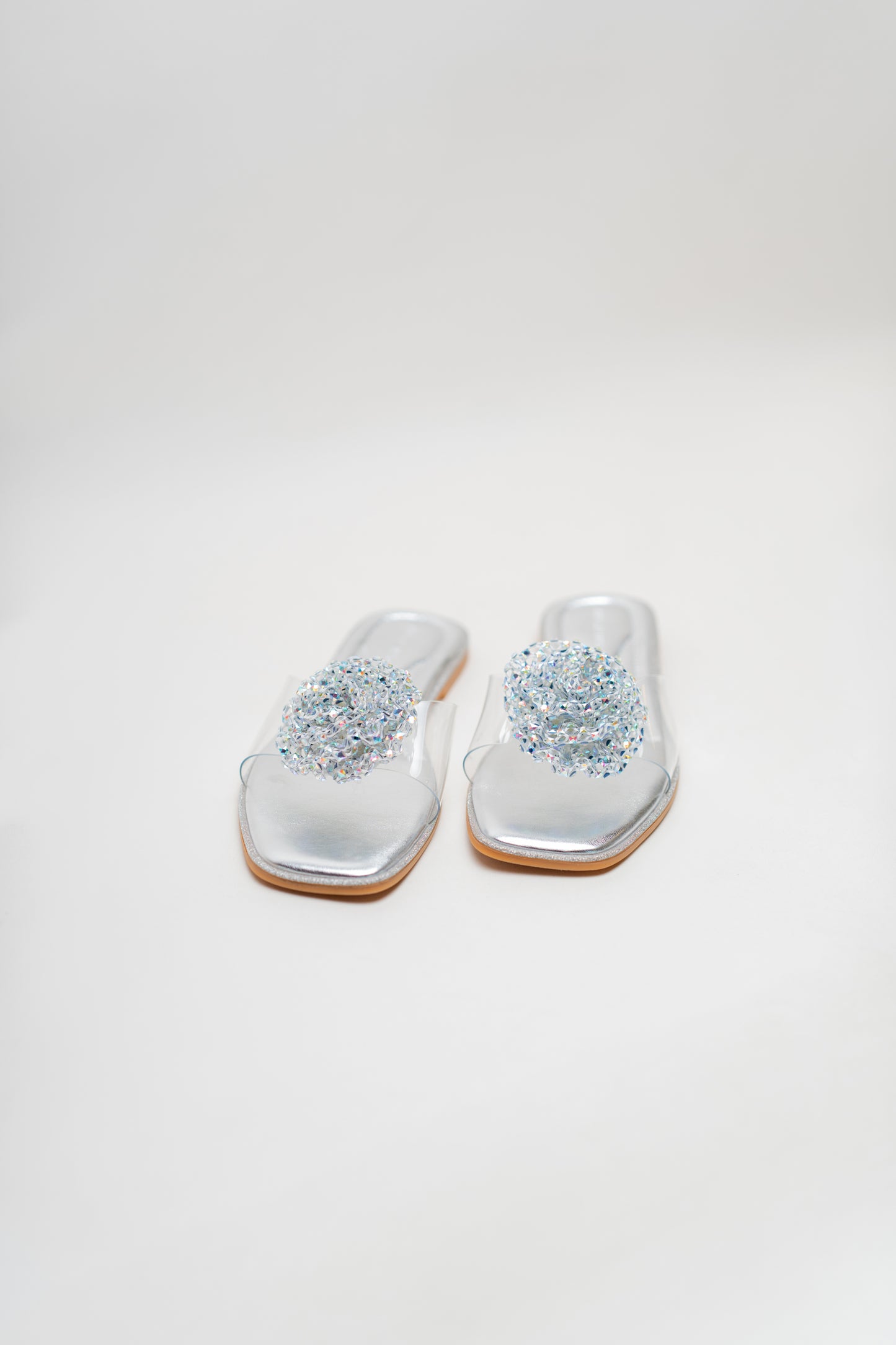 Silver Floral Rhinstones Slides - Hustle N Holla