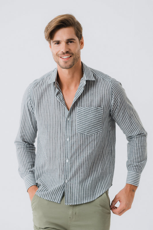 Black Relax Fit Striped Shirt