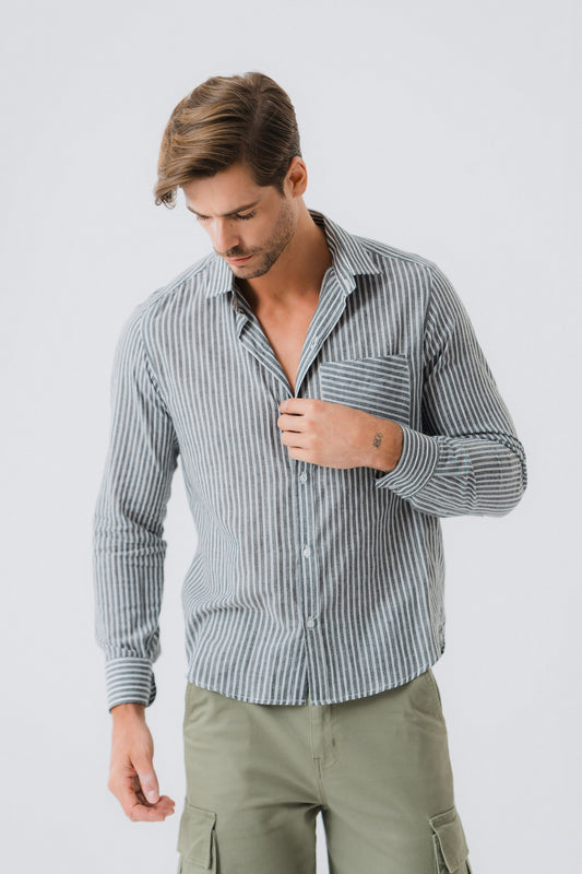Black Relax Fit Striped Shirt