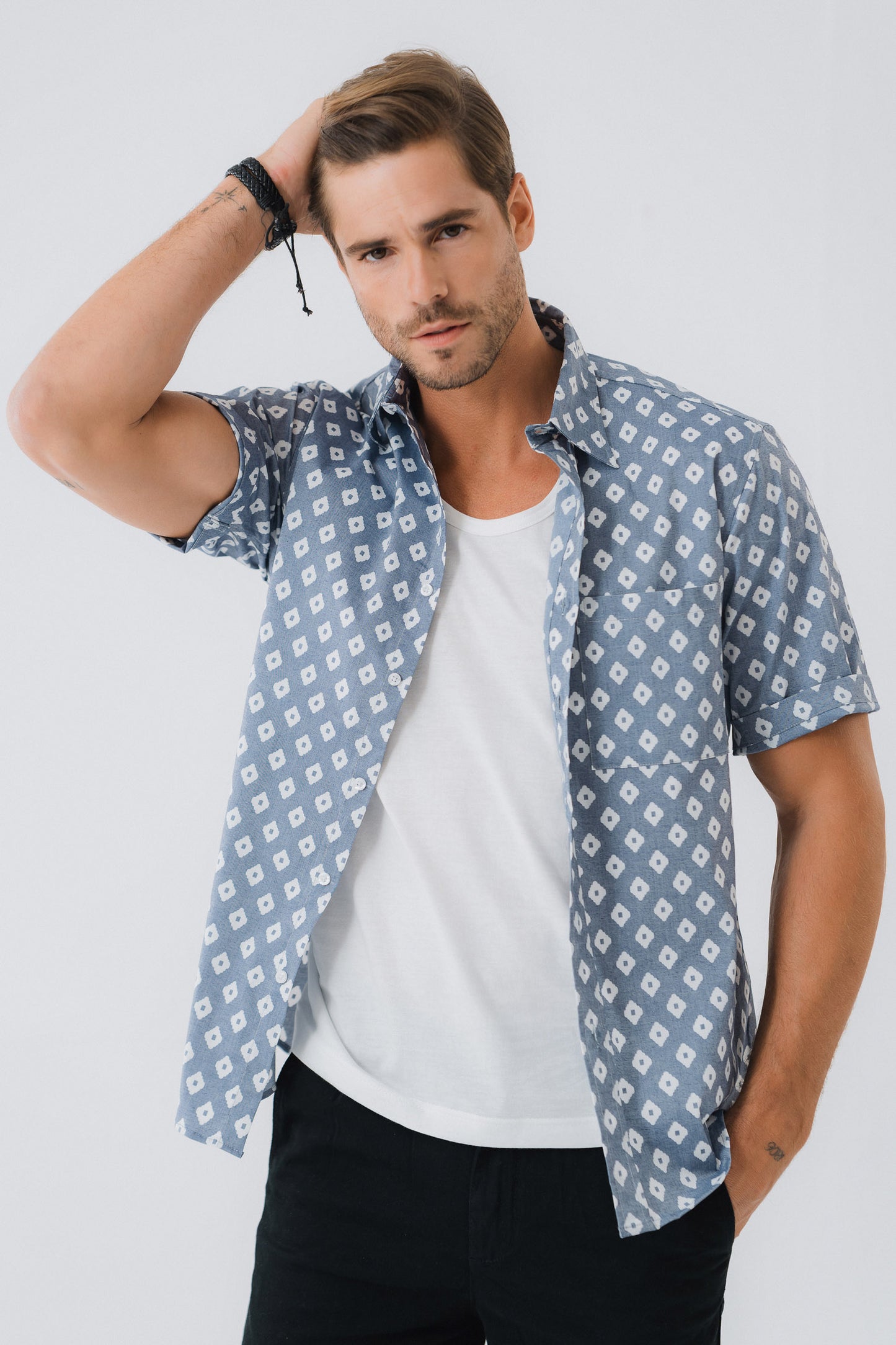 Grey Printed Button-down Shirt - Hustle N Holla