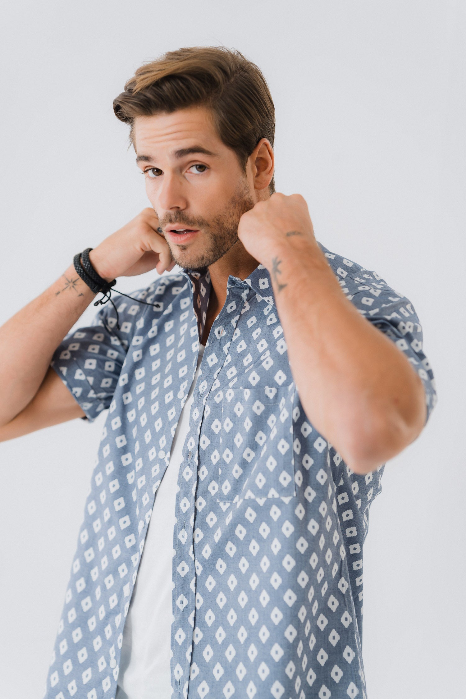 Grey Printed Button-down Shirt