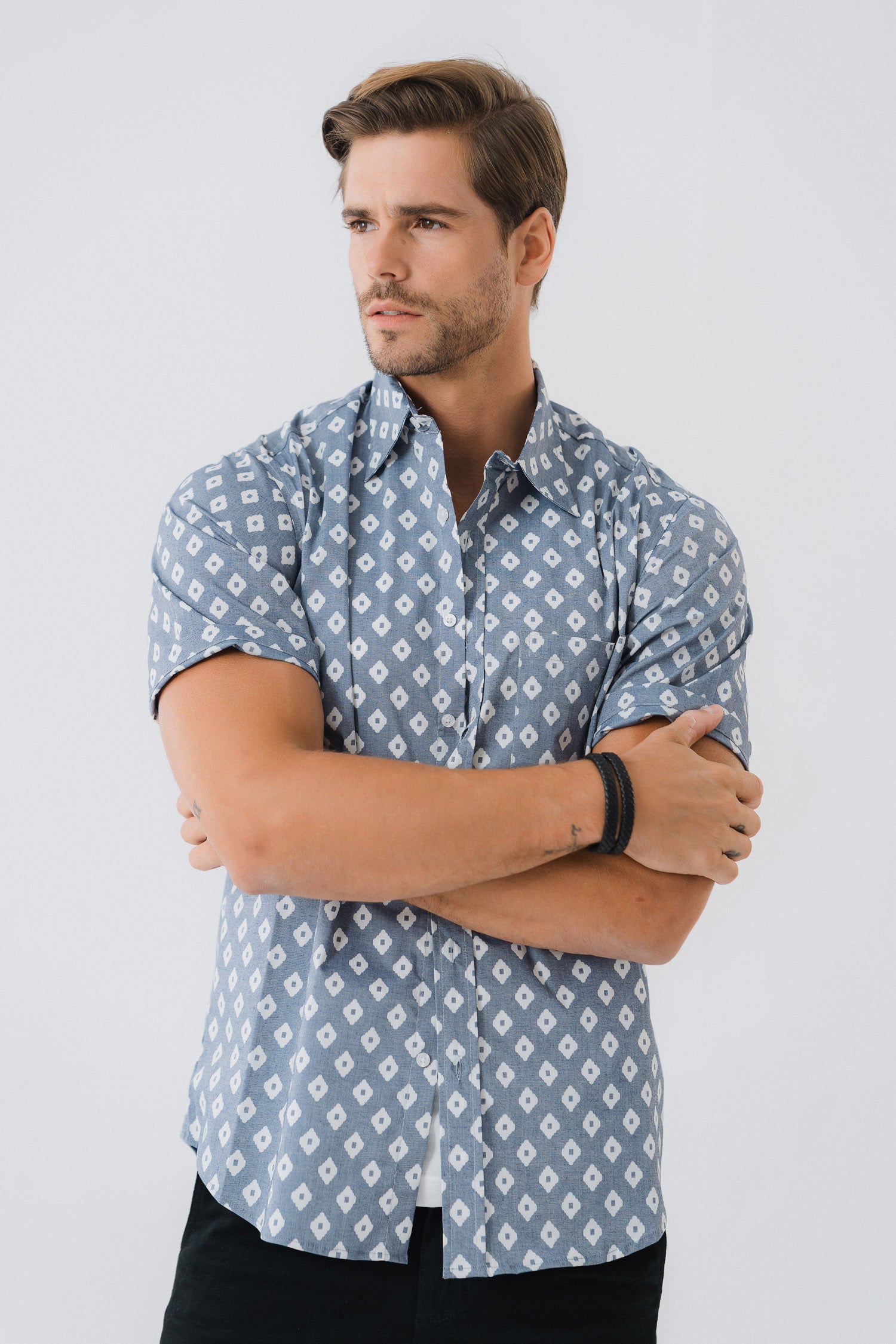 Grey Printed Button-down Shirt - Hustle N Holla