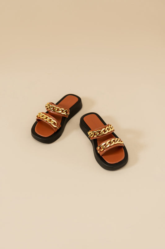 Double Strap Flats with Chain Detail