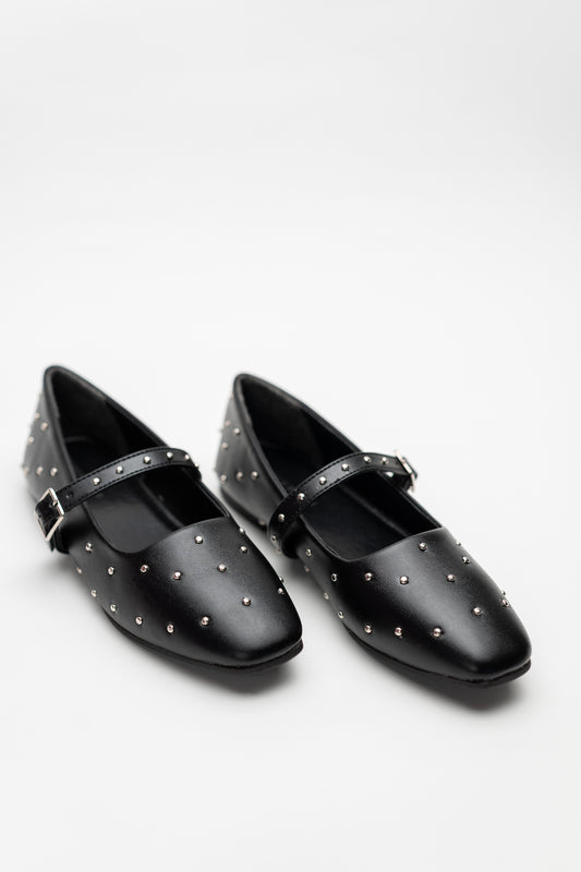 Black Studded Mary Jane Flats - Hustle N Holla