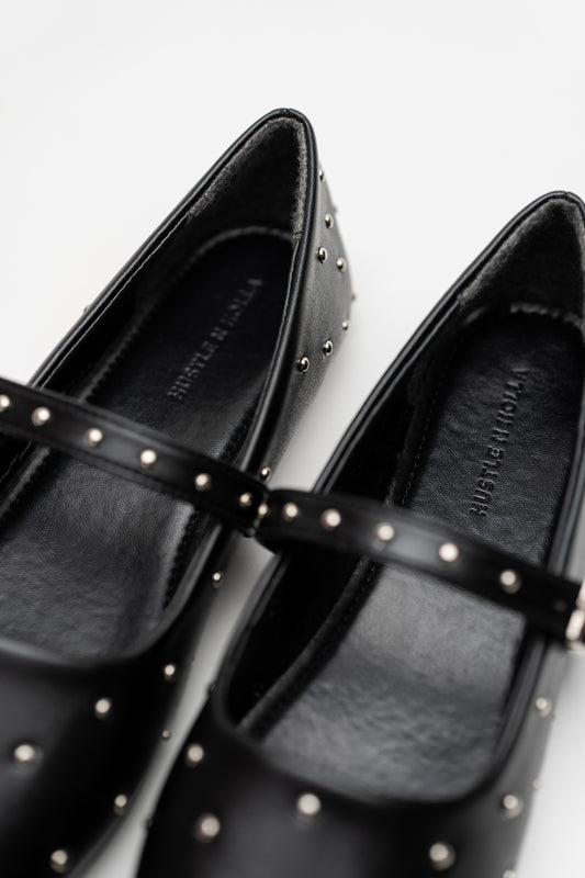 Black Studded Mary Jane Flats - Hustle N Holla