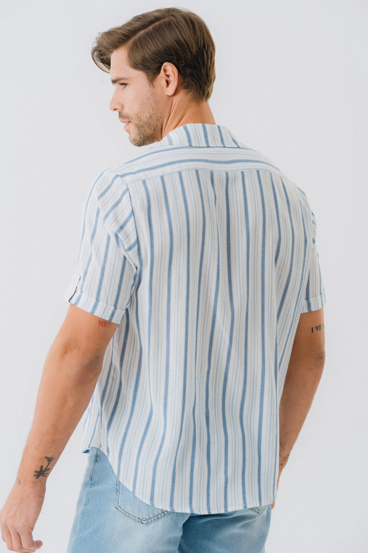 White Relaxed Fit Shirt with Blue Stripes
