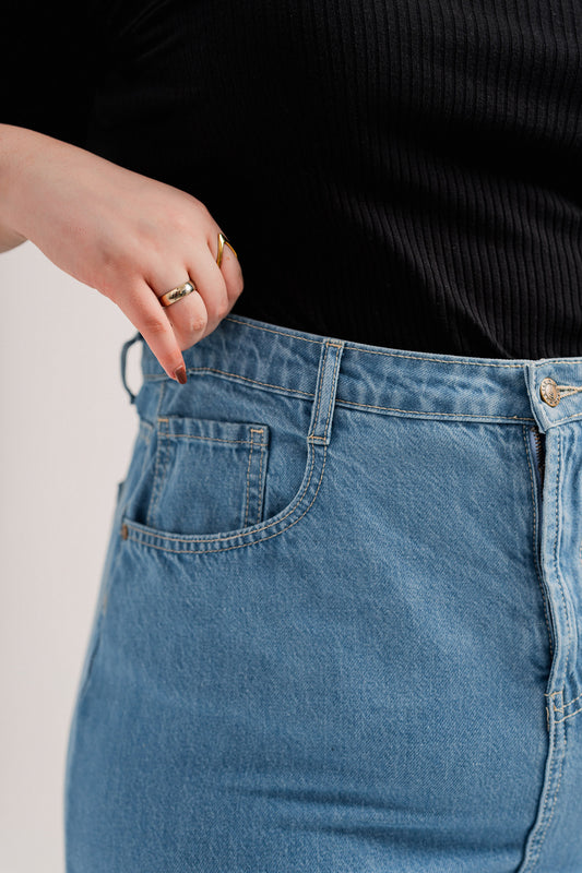 Light Blue Plus-Size Denim Maxi Skirt - Hustle N Holla