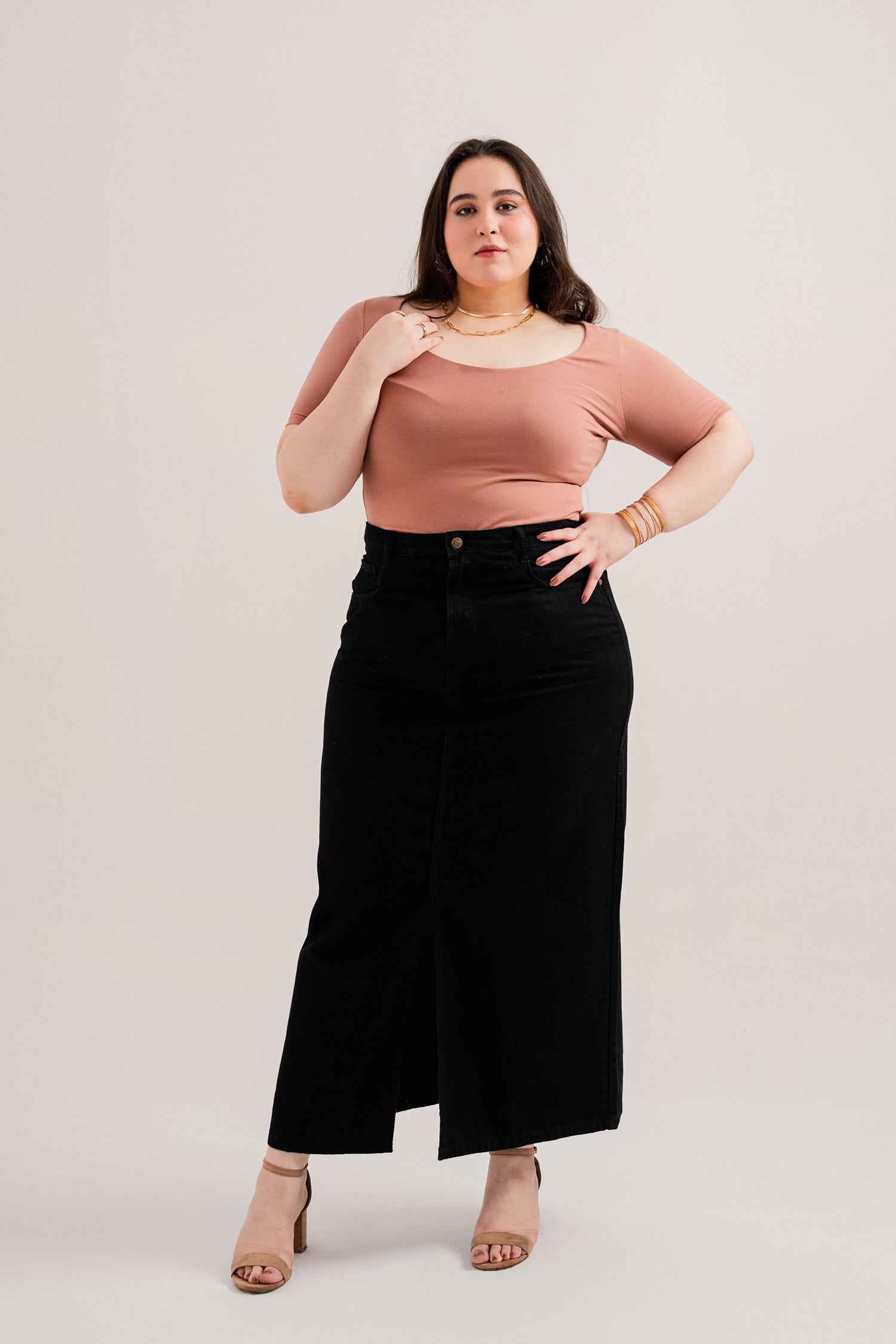 Black Plus-Size Denim Maxi Skirt - Hustle N Holla