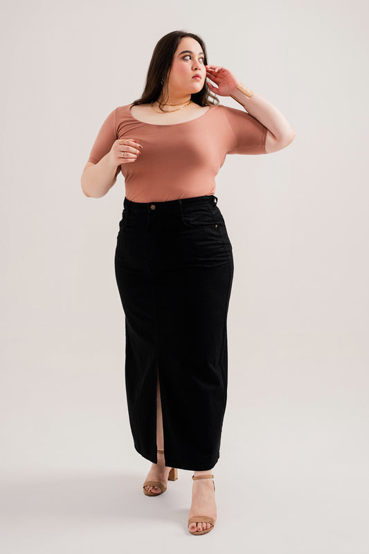 Black Plus-Size Denim Maxi Skirt - Hustle N Holla