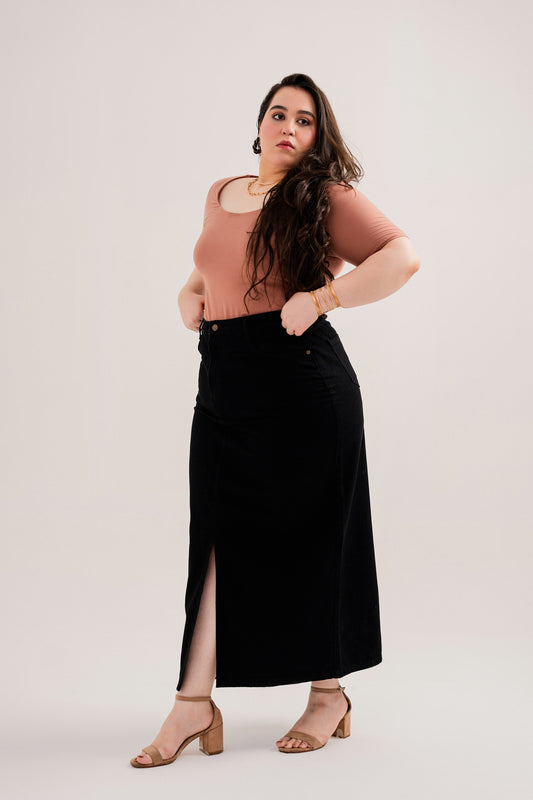 Black Plus-Size Denim Maxi Skirt - Hustle N Holla