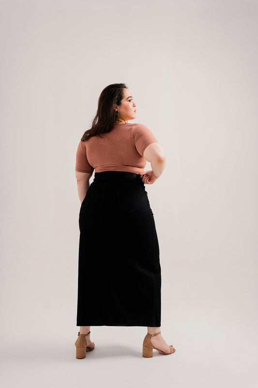 Black Plus-Size Denim Maxi Skirt - Hustle N Holla