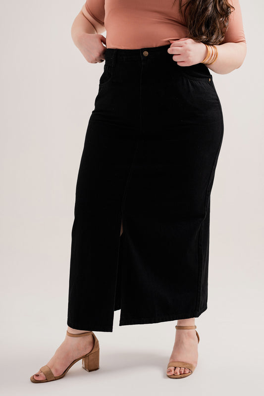 Black Plus-Size Denim Maxi Skirt - Hustle N Holla