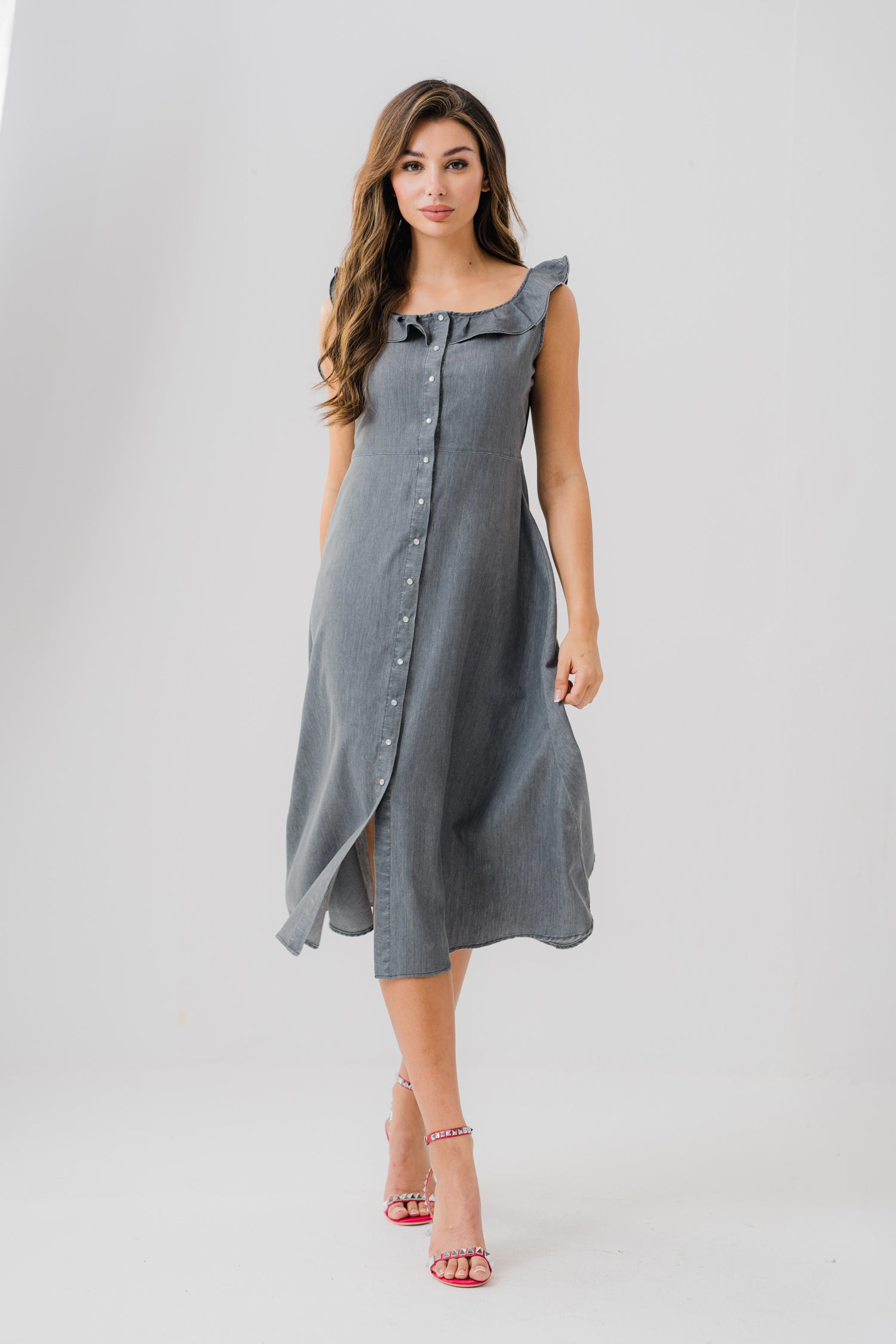 Grey Midi Chambray Dress