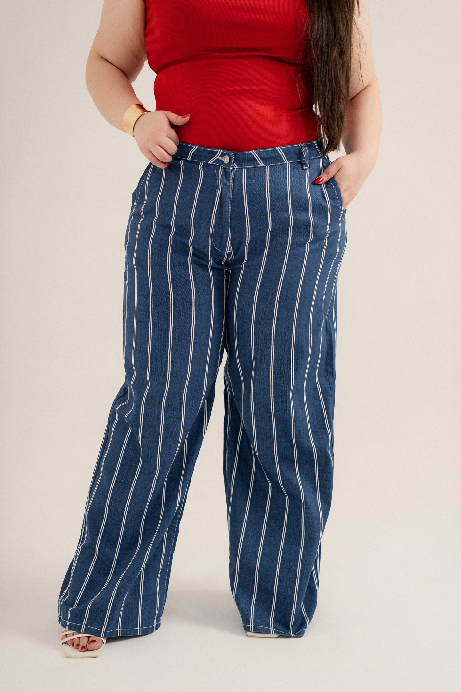 Striped Plus Size Straight Fit Denim Jeans 