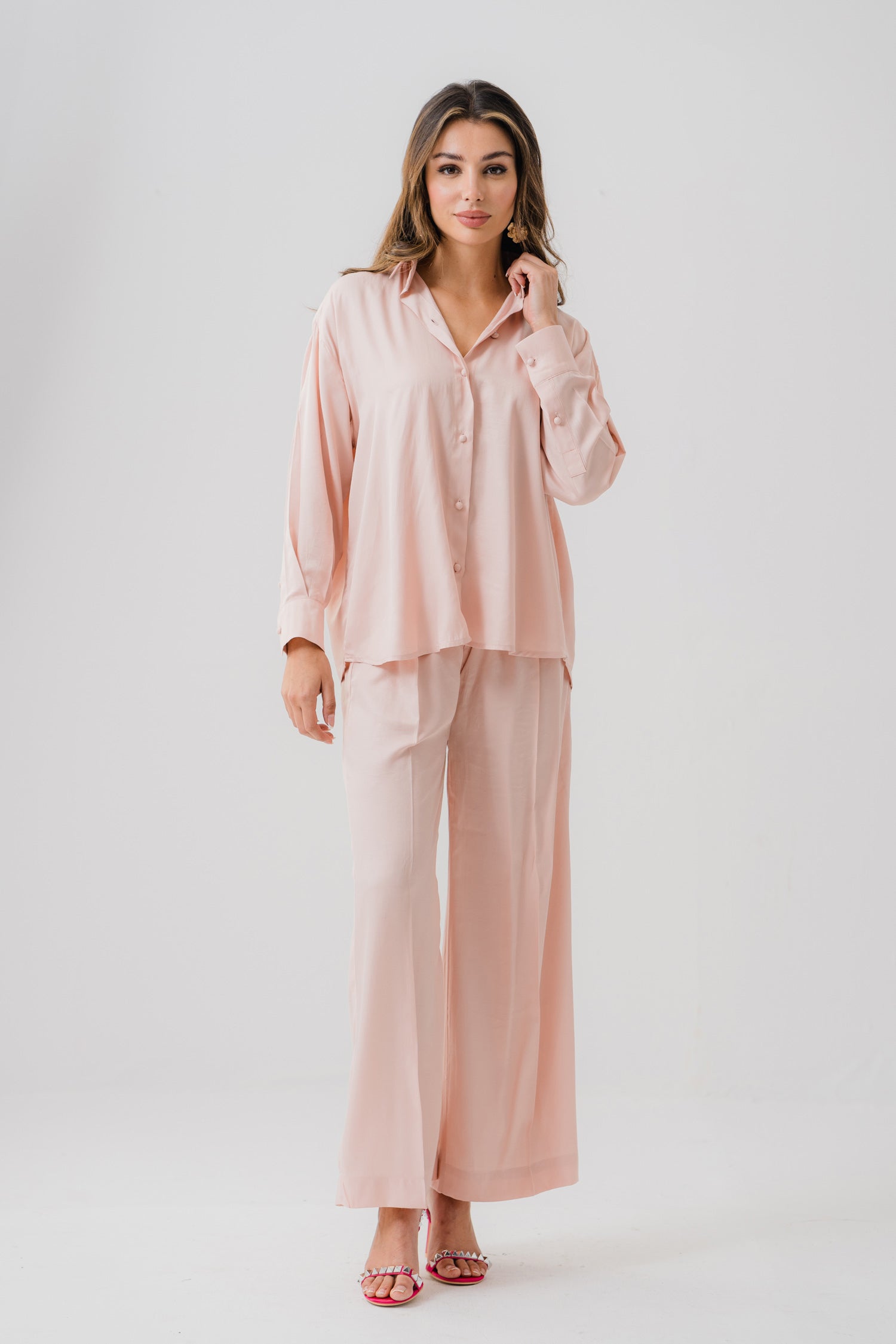 Peach Pink Wide Leg Trousers - Hustle N Holla