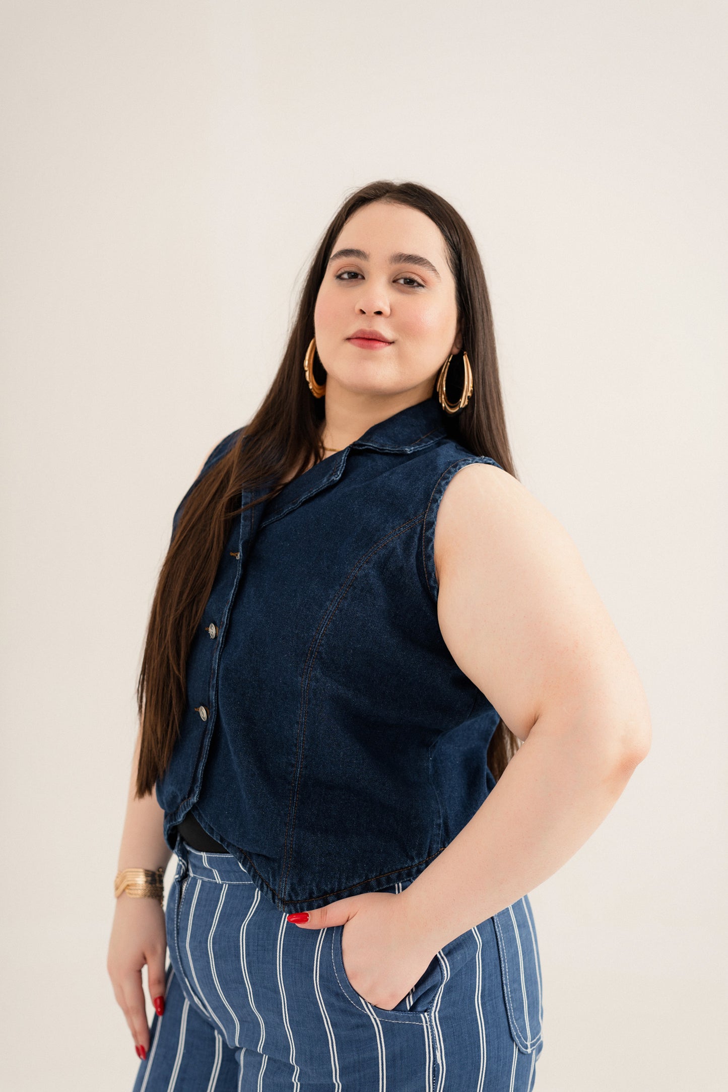 Dark Blue Plus Size Regular Fit Denim Vest - Hustle N Holla