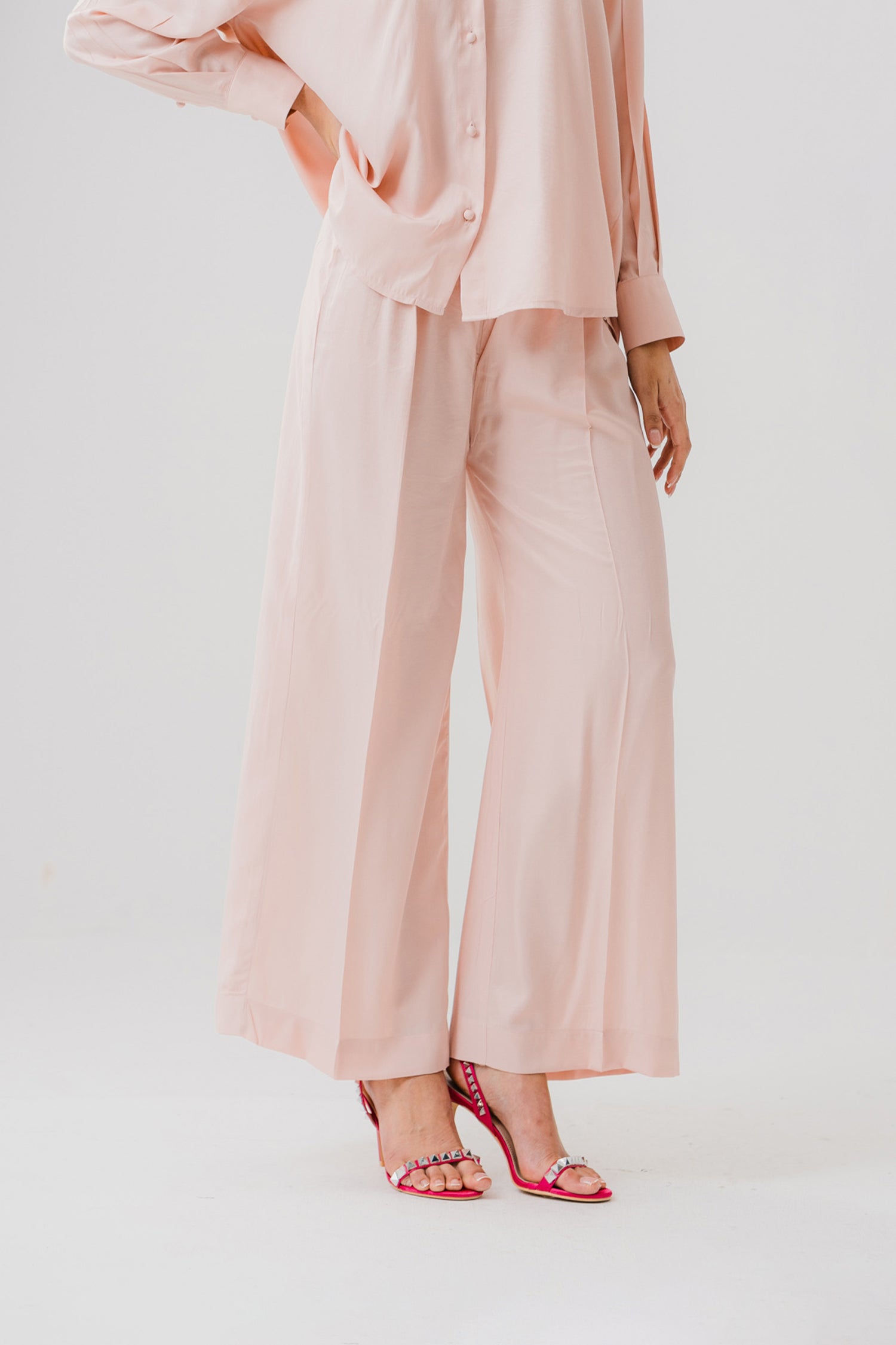 Peach Pink Wide Leg Trousers