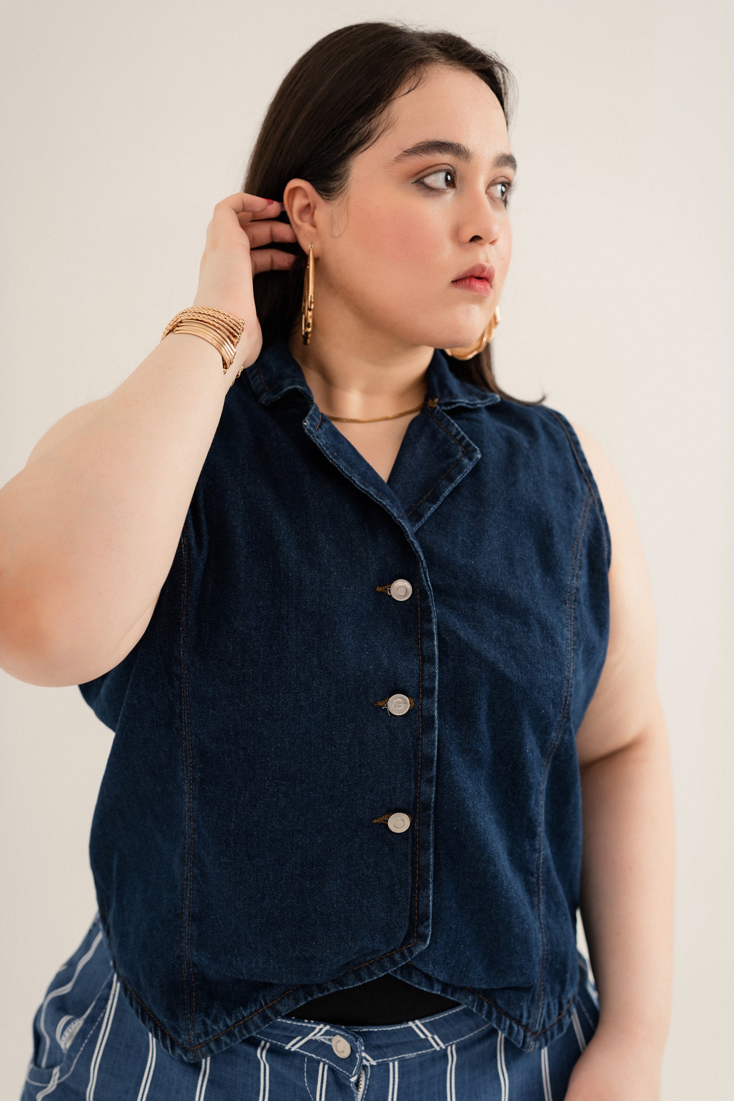 Dark Blue Plus Size Regular Fit Denim Vest - Hustle N Holla