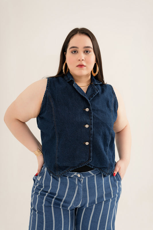 Dark Blue Plus Size Regular Fit Denim Vest - Hustle N Holla