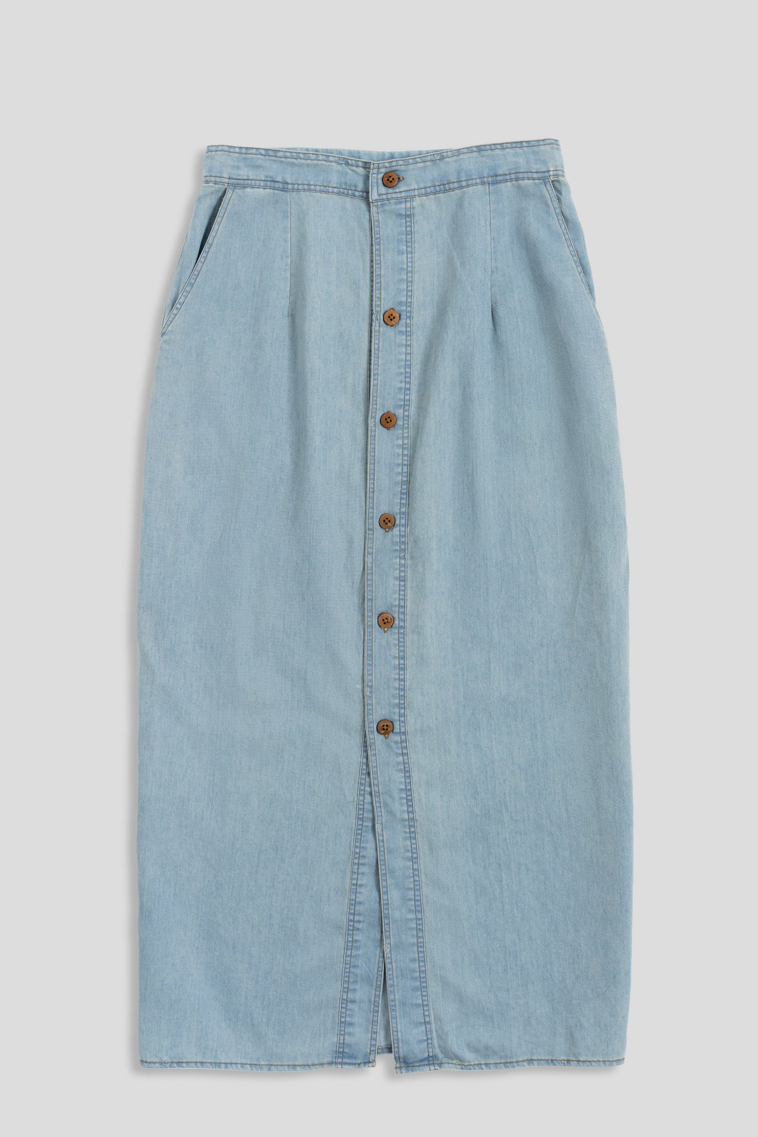 Light Wash Chambray Buttoned Pencil Skirt - Hustle N Holla