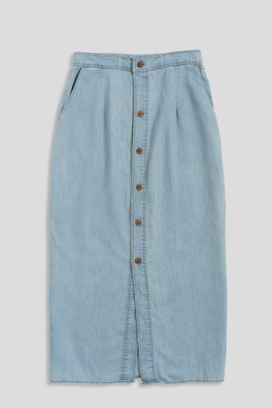 Light Wash Chambray Buttoned Pencil Skirt - Hustle N Holla