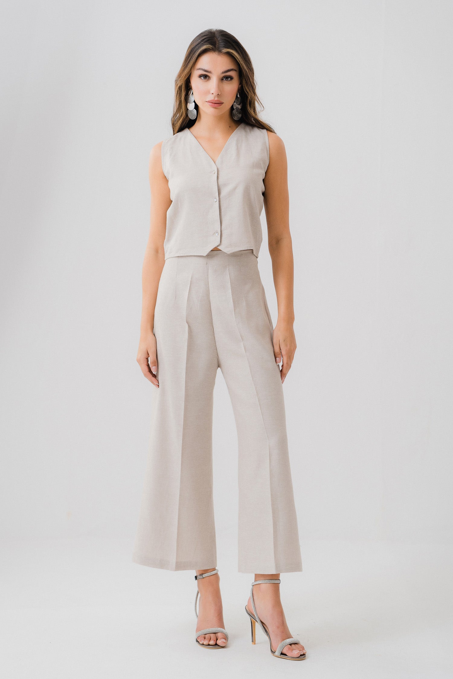 Light Beige Tailored Wide Leg Trousers - Hustle N Holla