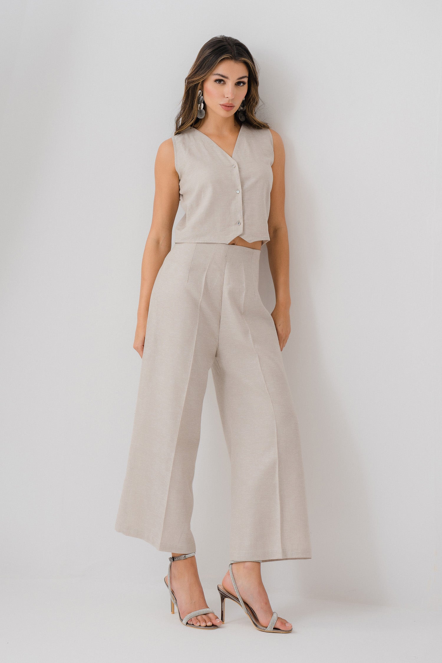 Light Beige Tailored Wide Leg Trousers - Hustle N Holla
