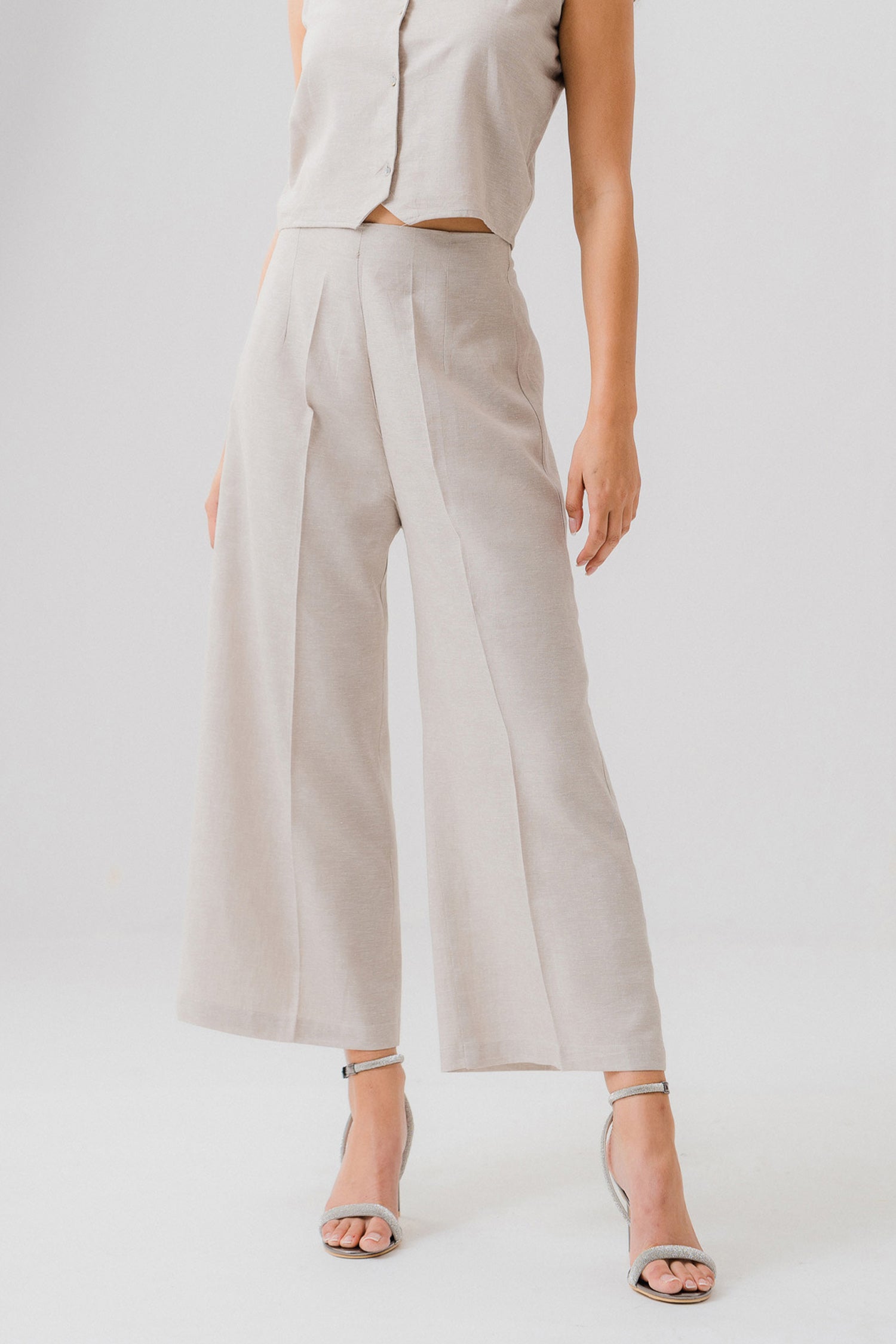 Light Beige Tailored Wide Leg Trousers - Hustle N Holla