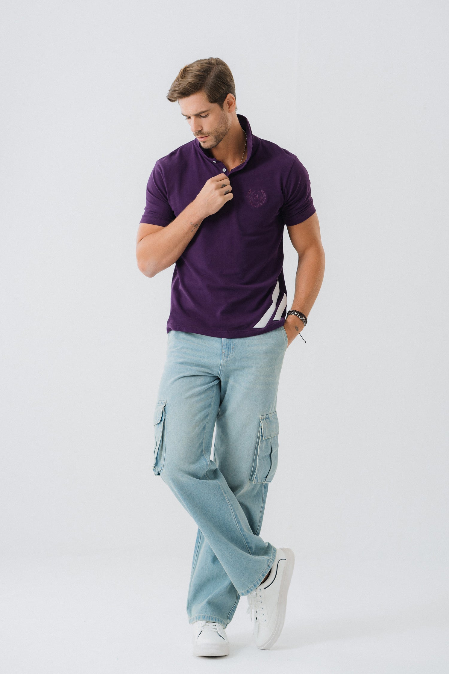 Purple Stripe Detail Polo