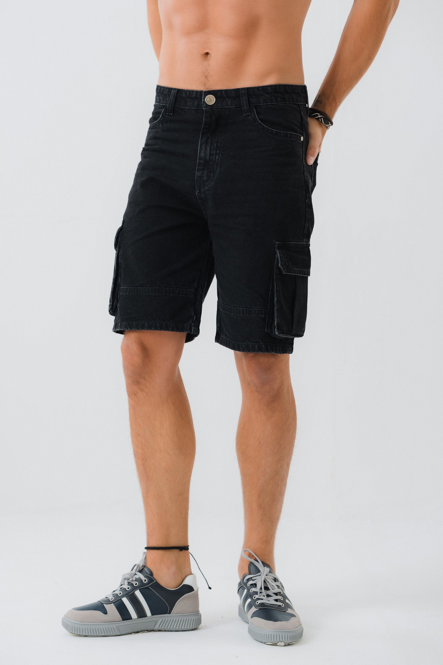 Black Cargo Denim Shorts