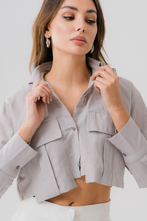 Grey Linen Cropped Shirt - Hustle N Holla