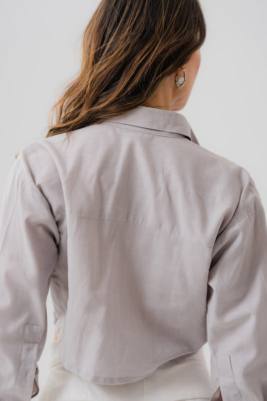 Grey Linen Cropped Shirt