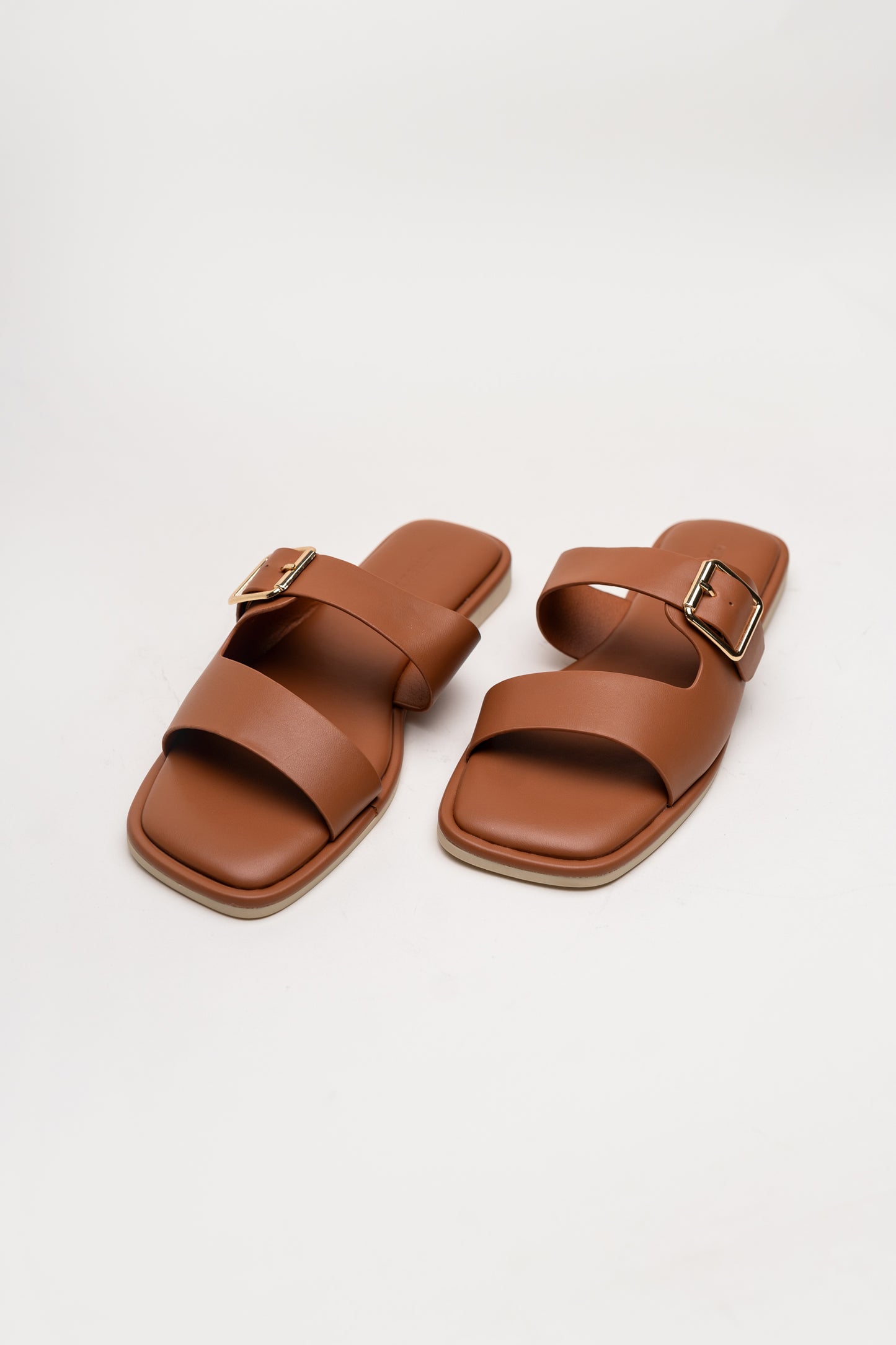 Tan Buckle Strap Flat Slides - Hustle N Holla