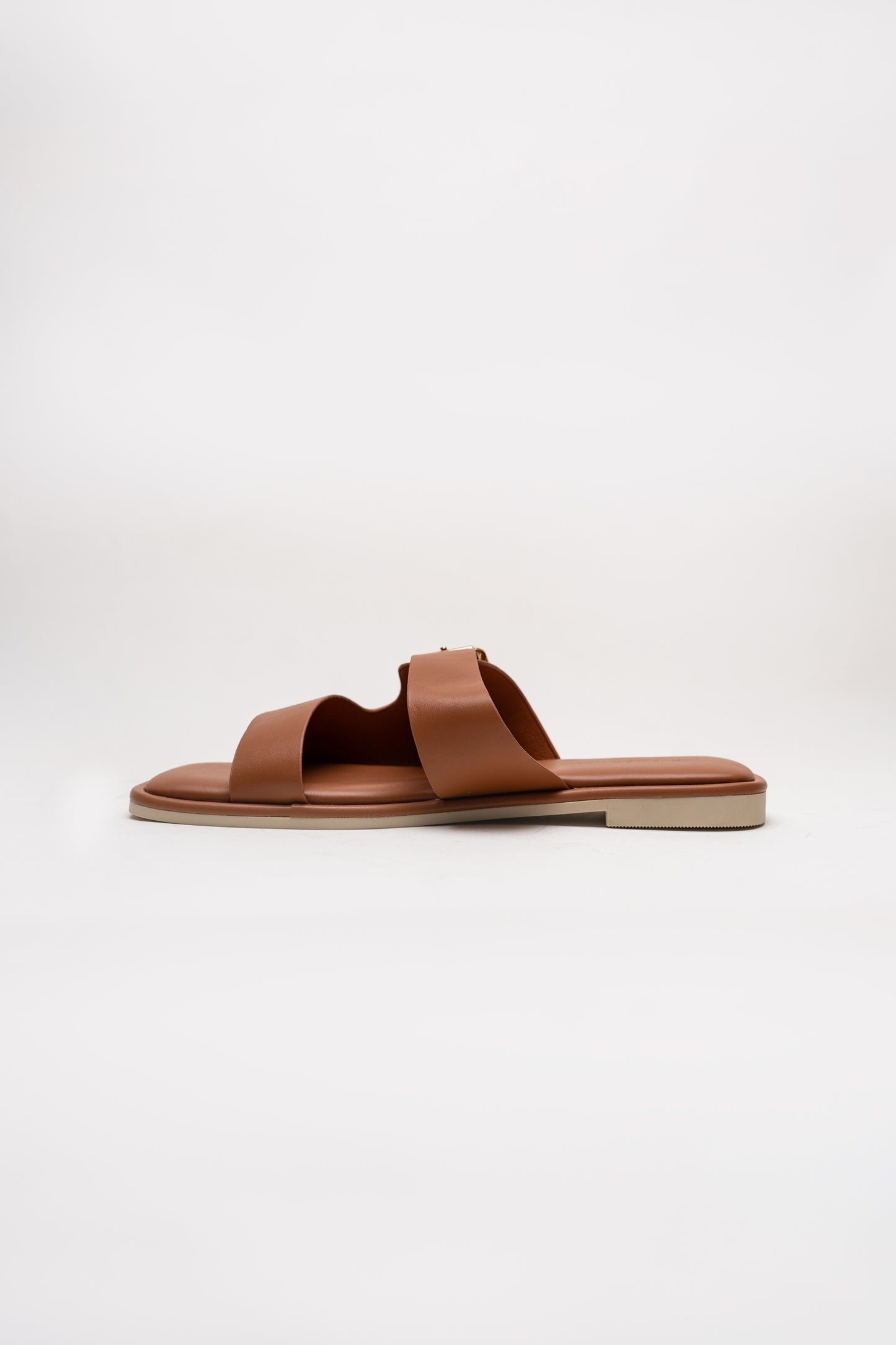 Tan Buckle Strap Flat Slides - Hustle N Holla