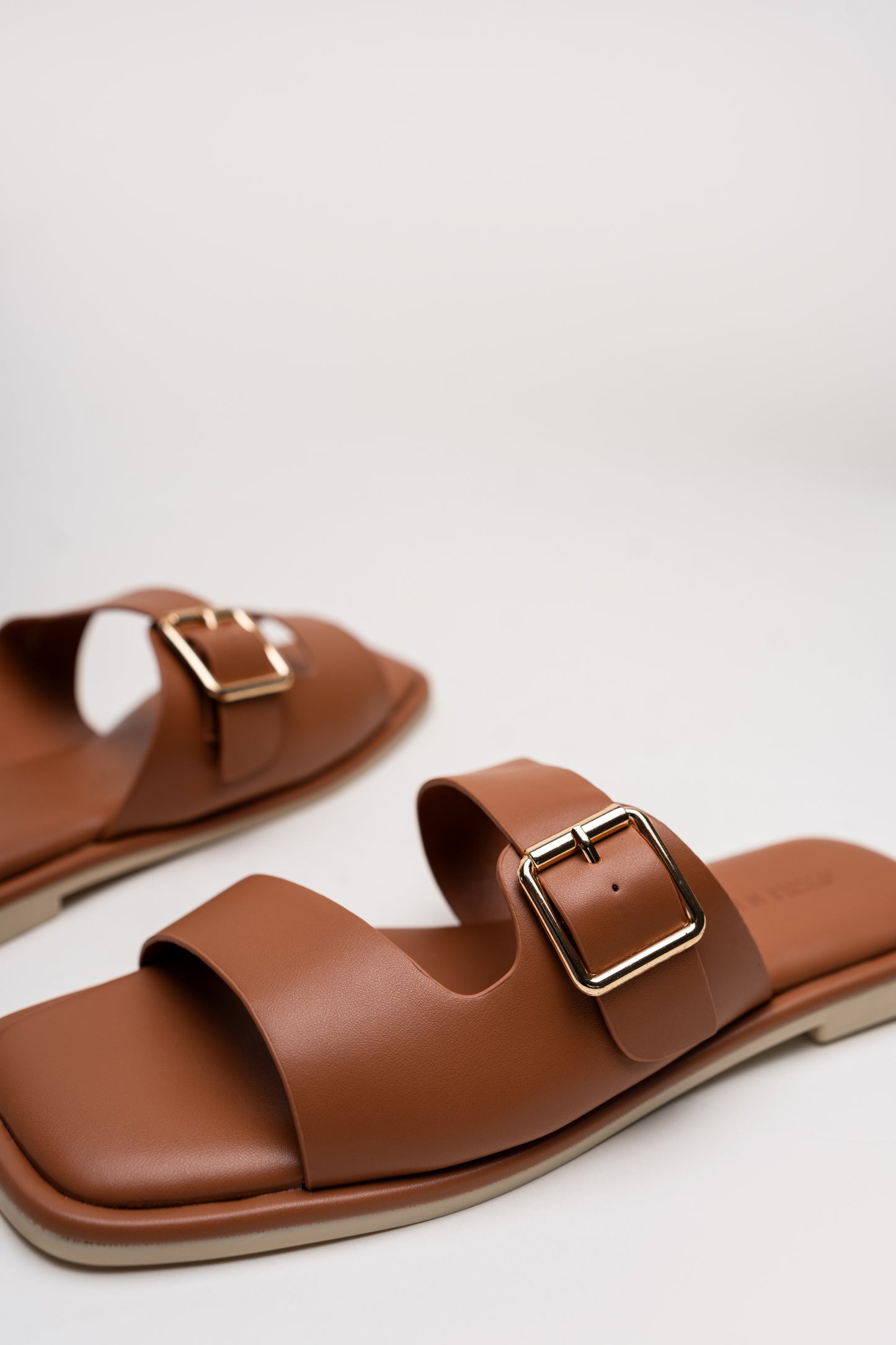 Tan Buckle Strap Flat Slides - Hustle N Holla