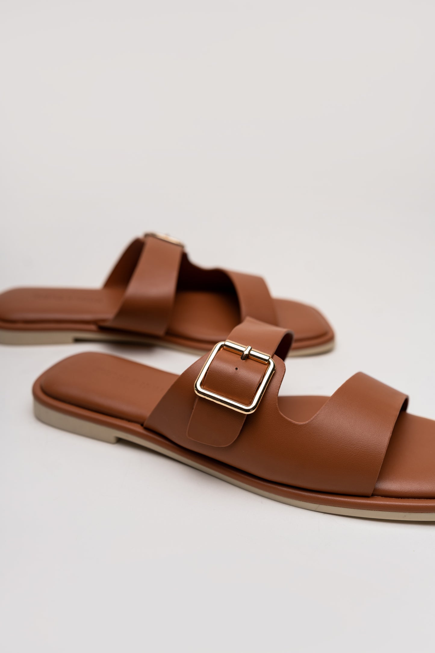 Tan Buckle Strap Flat Slides - Hustle N Holla