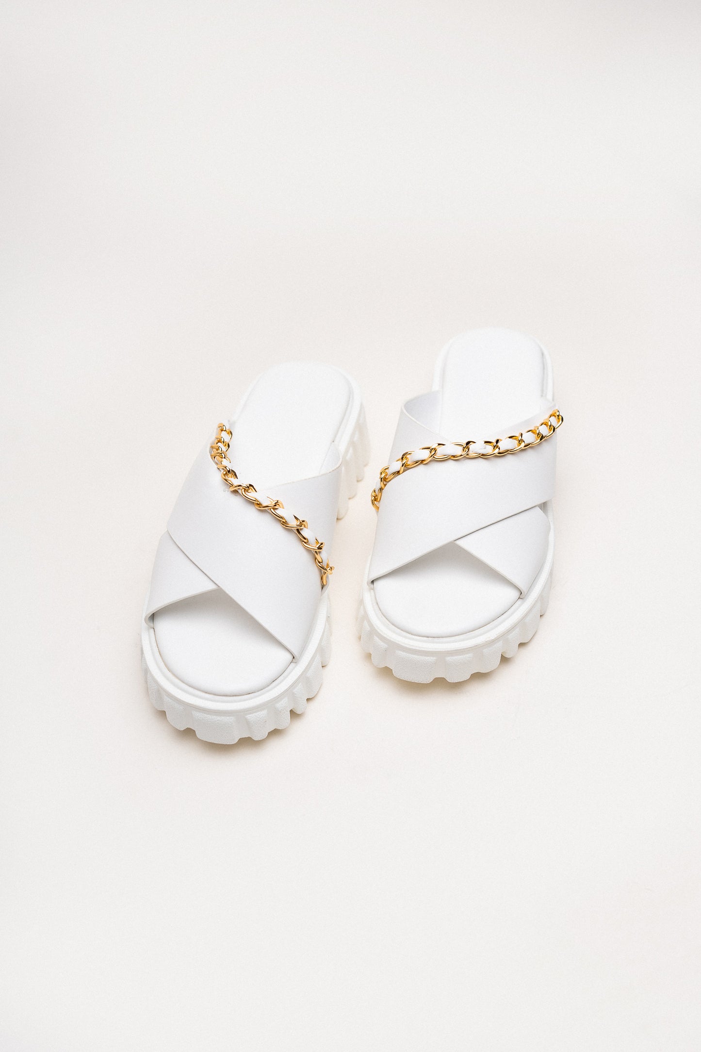 White Criss-Cross Chunky Flats - Hustle N Holla