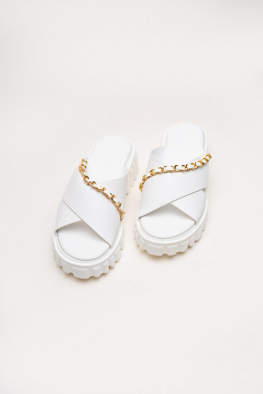 White Criss-Cross Chunky Flats - Hustle N Holla