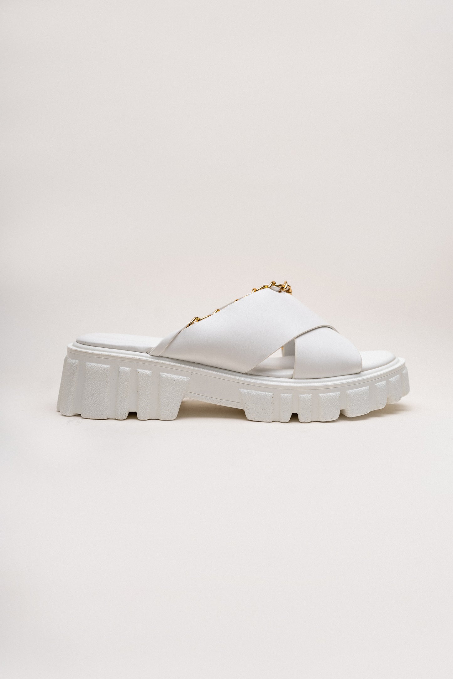 White Criss-Cross Chunky Flats - Hustle N Holla