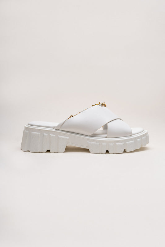 White Criss-Cross Chunky Flats - Hustle N Holla