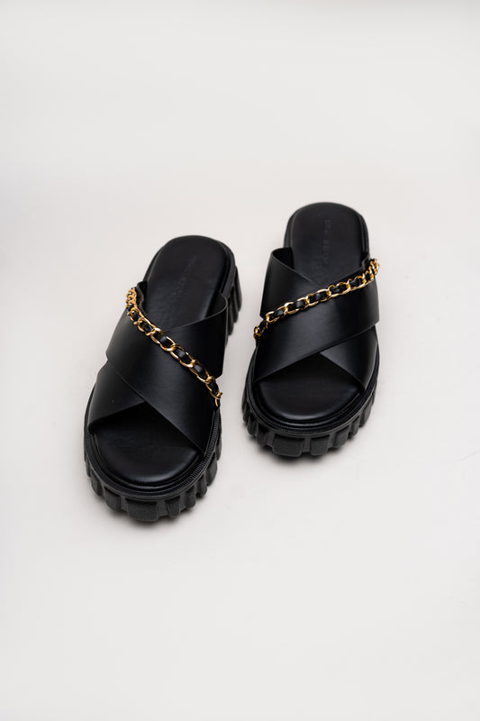 Black Chunky Flats - Hustle N Holla