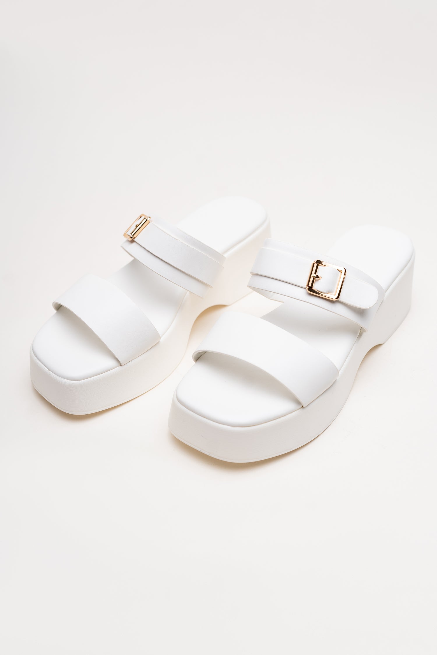 White Chunky Buckle Flats