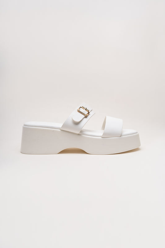 White Chunky Buckle Flats - Hustle N Holla