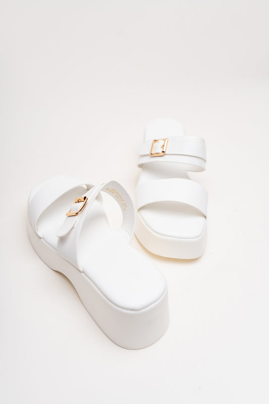 White Chunky Buckle Flats - Hustle N Holla