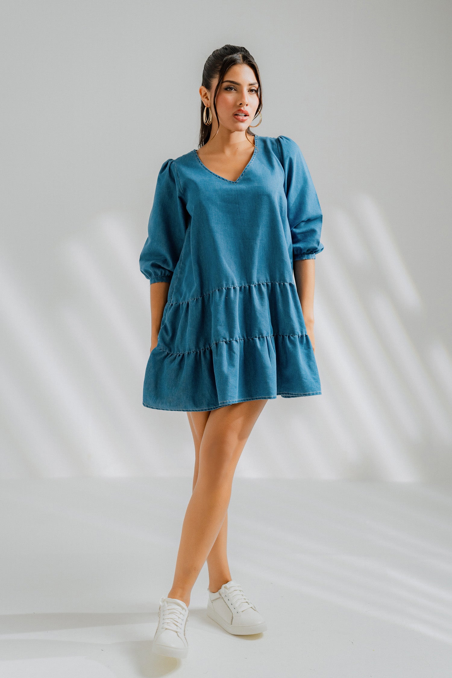 Tiered Chambray Minor Fault Midi Dress - Hustle N Holla