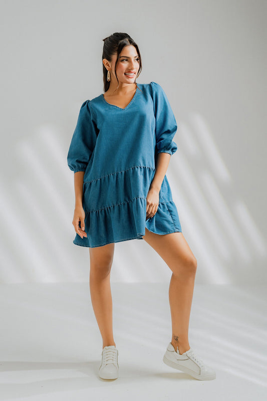 Tiered Chambray Midi Dress - Hustle N Holla
