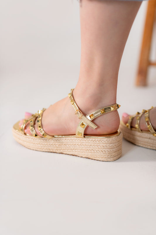 Golden Glam Flat Sandals - Hustle N Holla